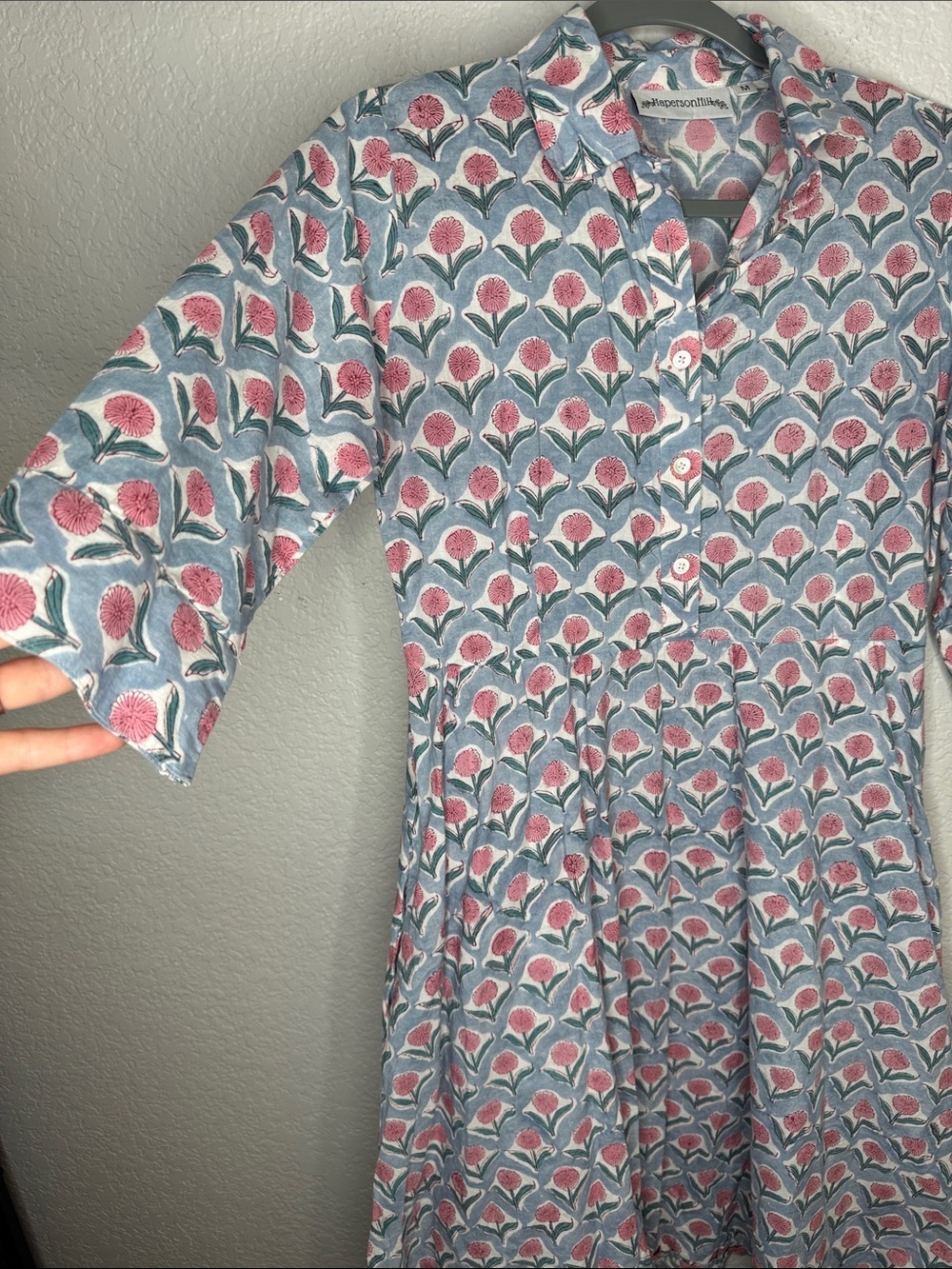 Haperson Hill Floral Midi Dress Medium 100% Cotton Button Nursing Bump Summer - Picture 4 of 7